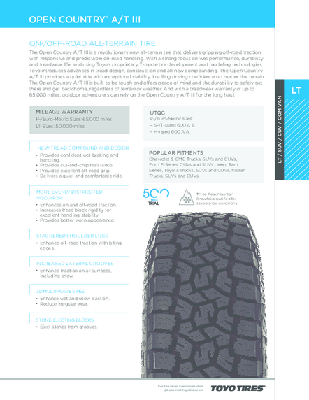 265x75r16SL (32x10.50r16) OWL Open Country AT3 - Toyo Tires